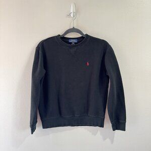 Polo Ralph Lauren Crewneck Sweatshirt Kids L 14-16 Black Red Cotton Lined Preppy